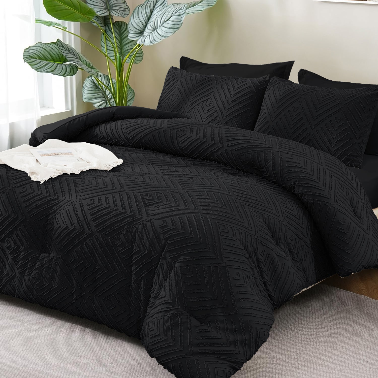 ANGENIA Bohemian Cream Comforter Set with Sheet, 7 Pieces Bed in a Bag Soft Lightweight Fluffy Tufted All Season Bed Set with Comforter, Sheets, Pillowcases & Shams