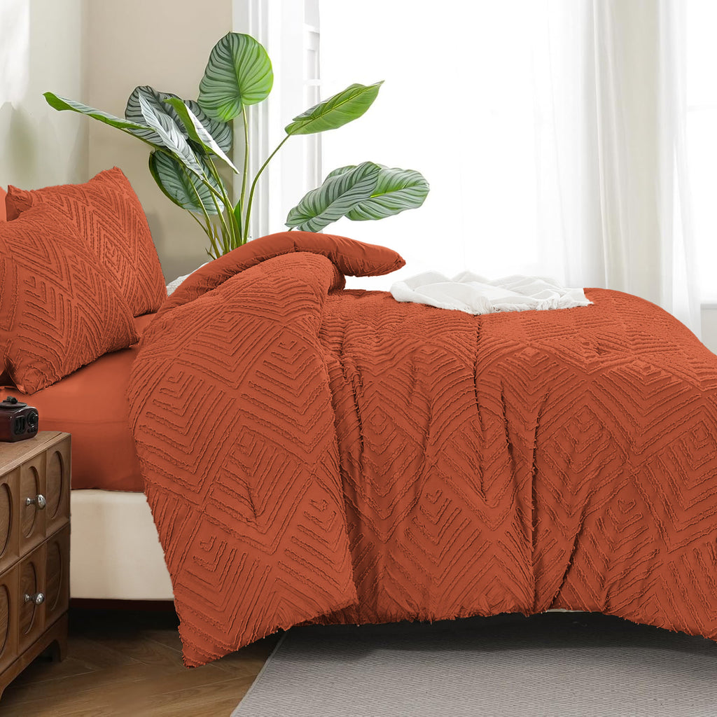 ANGENIA Bohemian Cream Comforter Set with Sheet, 7 Pieces Bed in a Bag Soft Lightweight Fluffy Tufted All Season Bed Set with Comforter, Sheets, Pillowcases & Shams