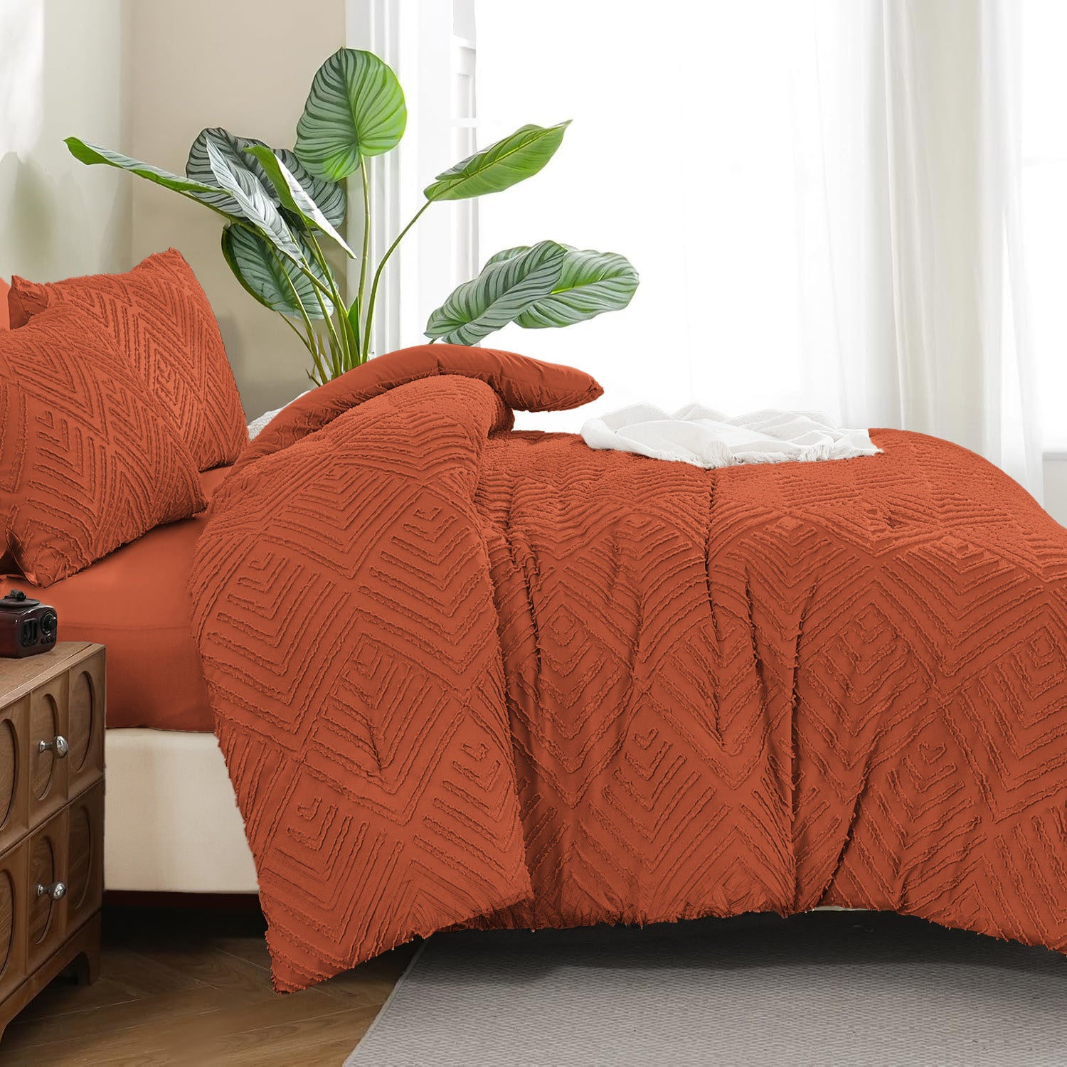 ANGENIA Bohemian Cream Comforter Set with Sheet, 7 Pieces Bed in a Bag Soft Lightweight Fluffy Tufted All Season Bed Set with Comforter, Sheets, Pillowcases & Shams
