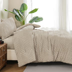 ANGENIA Bohemian Cream Comforter Set with Sheet, 7 Pieces Bed in a Bag Soft Lightweight Fluffy Tufted All Season Bed Set with Comforter, Sheets, Pillowcases & Shams