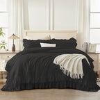 ANGENIA 3 Pieces Ruffle Comforter Set,  Solid Farmhouse Bedding Comforter Sets, Cozy Fluffy Lightweight Down Alternative Bed Set for Girls Teens Women Men