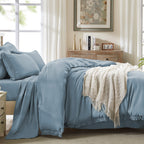 Andency 7 Pieces Comforter Sets -  Bed in a Bag Soft Fluffy Bedding Comforter Sets - Lightweight Cream Boho Tassel Bed Set with Comforter, Sheets, Pillowcases & Shams