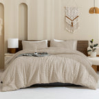 ANGENIA Comforter Set, 3 Pieces Fluffy Cream Boho Bedding Comforters Set, Soft Lightweight Tufted Down Alternative Bed Set for All Season