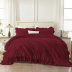 ANGENIA 3 Pieces Ruffle Comforter Set,  Solid Farmhouse Bedding Comforter Sets, Cozy Fluffy Lightweight Down Alternative Bed Set for Girls Teens Women Men