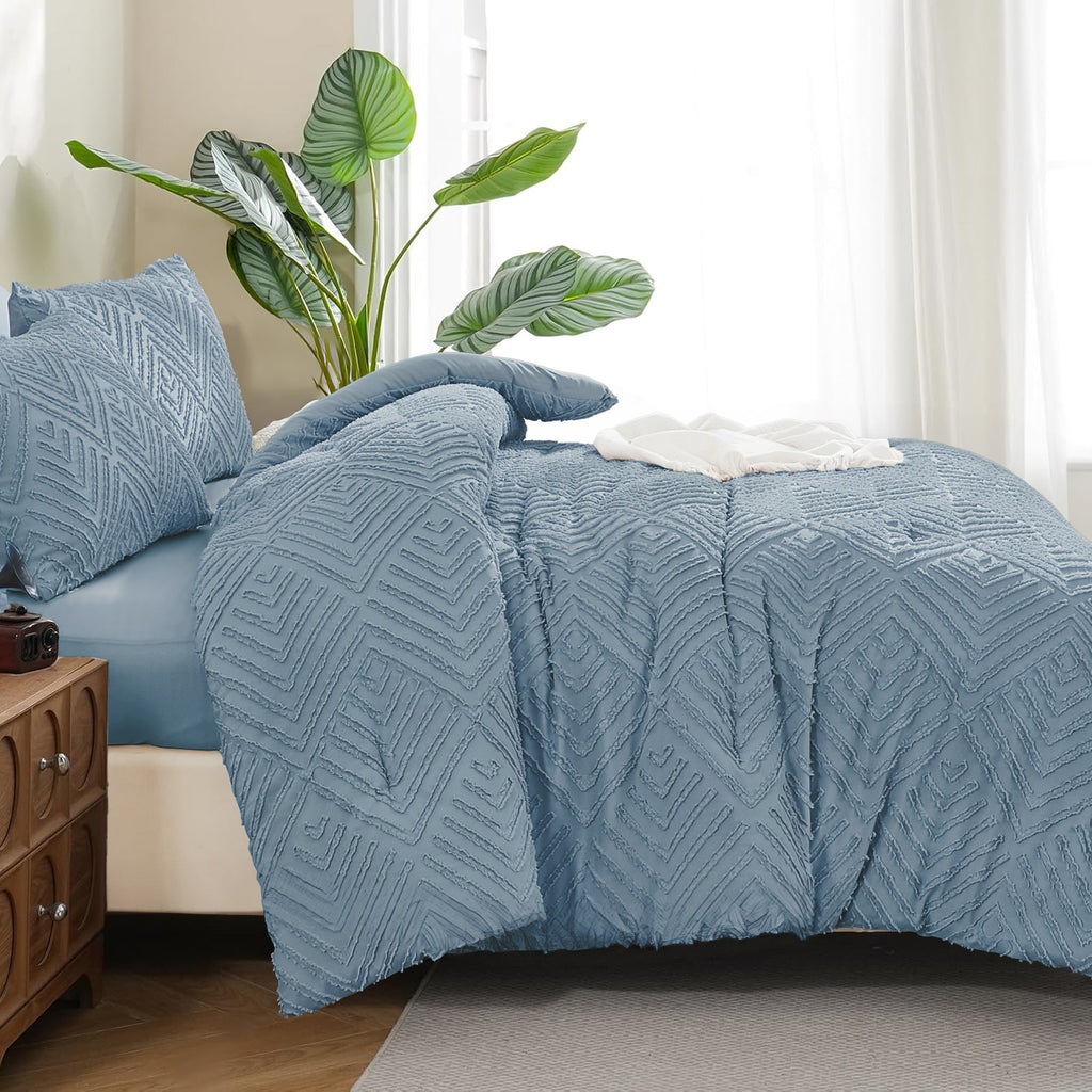 ANGENIA Bohemian Cream Comforter Set with Sheet, 7 Pieces Bed in a Bag Soft Lightweight Fluffy Tufted All Season Bed Set with Comforter, Sheets, Pillowcases & Shams