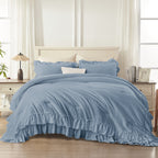 ANGENIA 3 Pieces Ruffle Comforter Set,  Solid Farmhouse Bedding Comforter Sets, Cozy Fluffy Lightweight Down Alternative Bed Set for Girls Teens Women Men