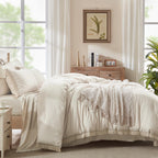 Andency 7 Pieces Comforter Sets -  Bed in a Bag Soft Fluffy Bedding Comforter Sets - Lightweight Cream Boho Tassel Bed Set with Comforter, Sheets, Pillowcases & Shams