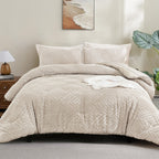 ANGENIA Bohemian Cream Comforter Set with Sheet, 7 Pieces Bed in a Bag Soft Lightweight Fluffy Tufted All Season Bed Set with Comforter, Sheets, Pillowcases & Shams
