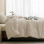 ANGENIA Comforter Set, 3 Pieces Fluffy Cream Boho Bedding Comforters Set, Soft Lightweight Tufted Down Alternative Bed Set for All Season