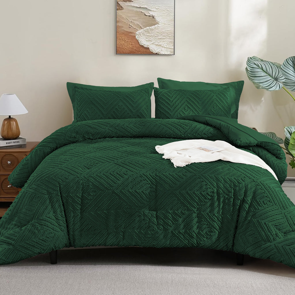 ANGENIA Bohemian Cream Comforter Set with Sheet, 7 Pieces Bed in a Bag Soft Lightweight Fluffy Tufted All Season Bed Set with Comforter, Sheets, Pillowcases & Shams