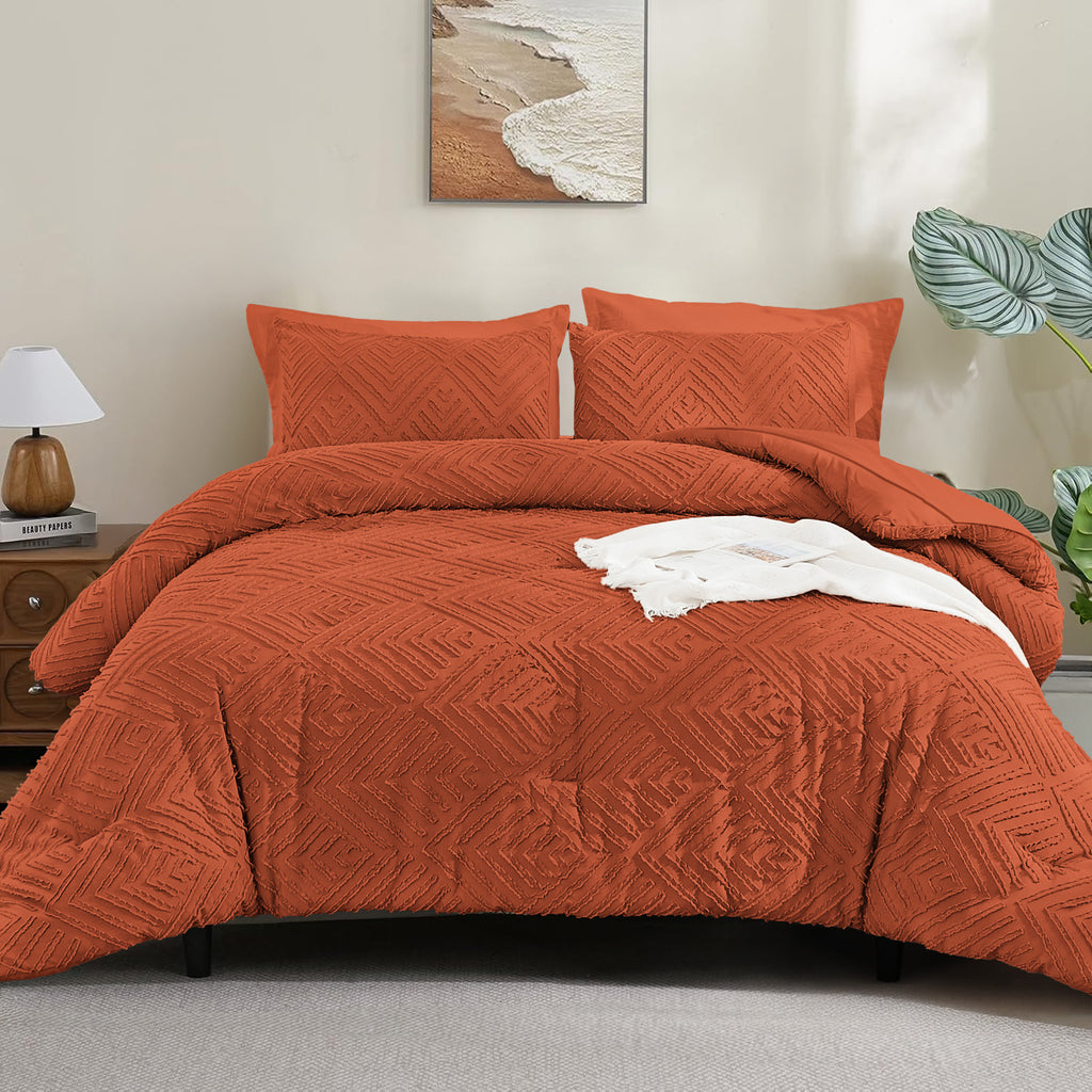 ANGENIA Bohemian Cream Comforter Set with Sheet, 7 Pieces Bed in a Bag Soft Lightweight Fluffy Tufted All Season Bed Set with Comforter, Sheets, Pillowcases & Shams