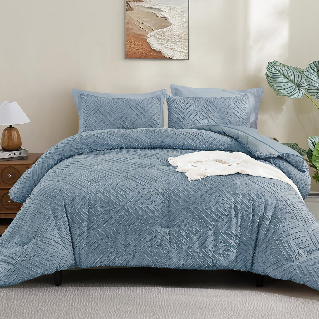 ANGENIA Bohemian Cream Comforter Set with Sheet, 7 Pieces Bed in a Bag Soft Lightweight Fluffy Tufted All Season Bed Set with Comforter, Sheets, Pillowcases & Shams