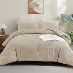 ANGENIA Bohemian Cream Comforter Set with Sheet, 7 Pieces Bed in a Bag Soft Lightweight Fluffy Tufted All Season Bed Set with Comforter, Sheets, Pillowcases & Shams