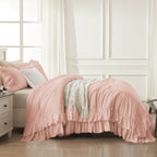 ANGENIA 3 Pieces Ruffle Comforter Set,  Solid Farmhouse Bedding Comforter Sets, Cozy Fluffy Lightweight Down Alternative Bed Set for Girls Teens Women Men
