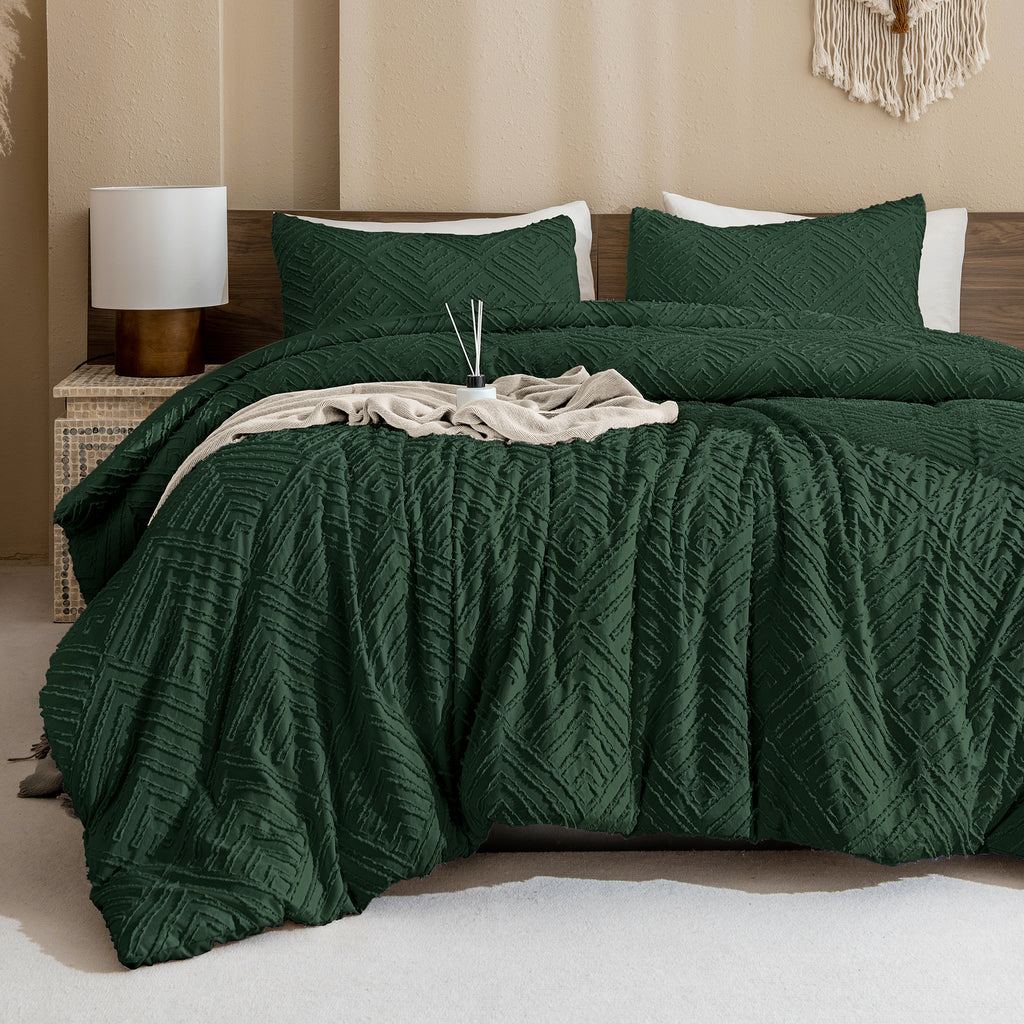 ANGENIA Comforter Set, 3 Pieces Fluffy Cream Boho Bedding Comforters Set, Soft Lightweight Tufted Down Alternative Bed Set for All Season