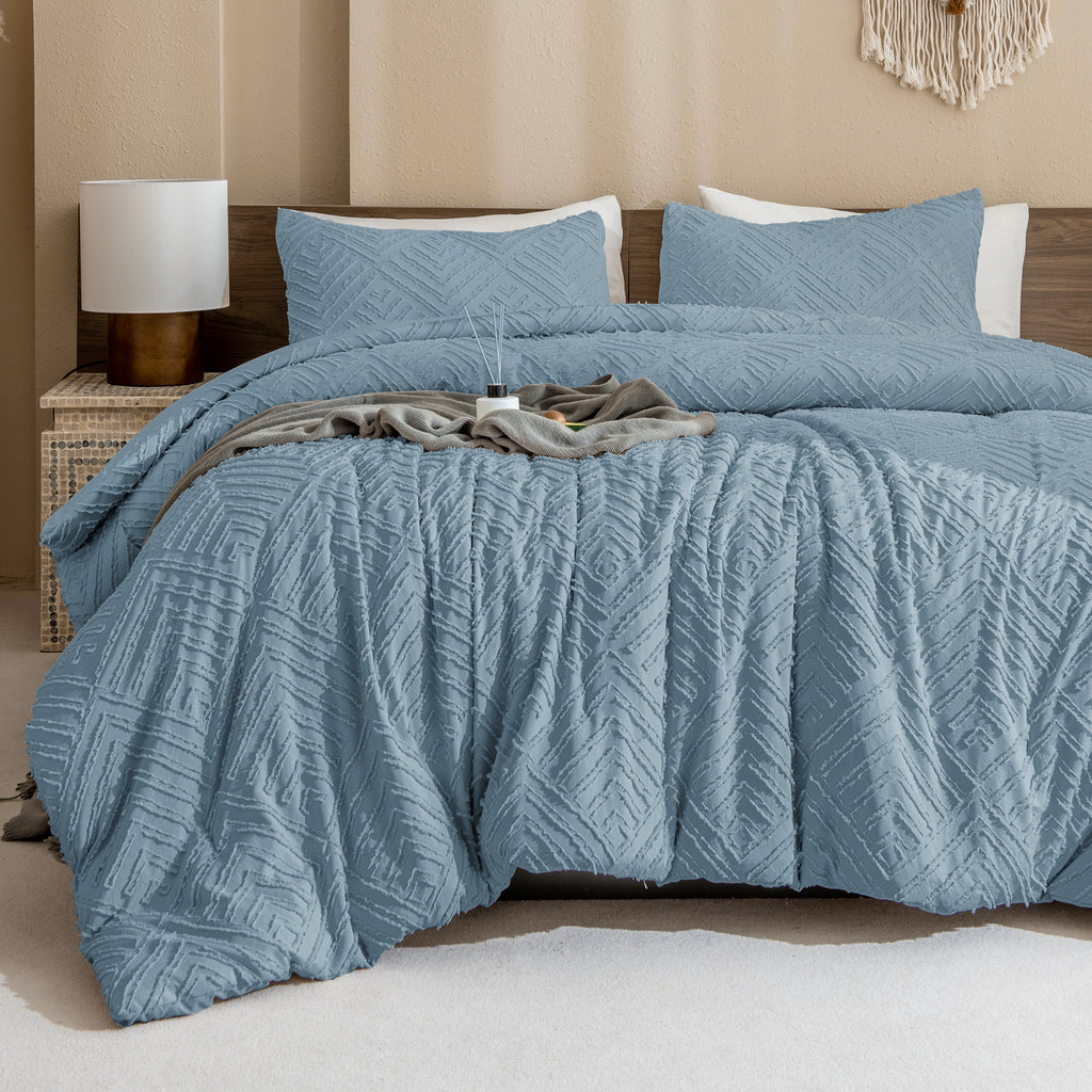 ANGENIA Comforter Set, 3 Pieces Fluffy Cream Boho Bedding Comforters Set, Soft Lightweight Tufted Down Alternative Bed Set for All Season