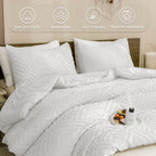 ANGENIA Comforter Set, 3 Pieces Fluffy Cream Boho Bedding Comforters Set, Soft Lightweight Tufted Down Alternative Bed Set for All Season