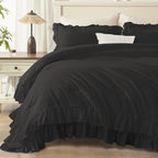 ANGENIA 3 Pieces Ruffle Comforter Set,  Solid Farmhouse Bedding Comforter Sets, Cozy Fluffy Lightweight Down Alternative Bed Set for Girls Teens Women Men
