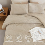 ANGENIA Bohemian Cream Comforter Set with Sheet, 7 Pieces Bed in a Bag Soft Lightweight Fluffy Tufted All Season Bed Set with Comforter, Sheets, Pillowcases & Shams