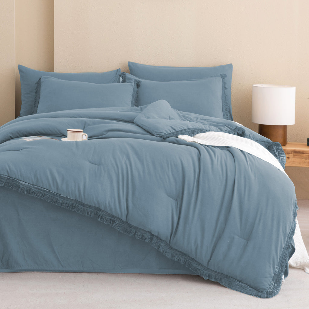 Andency 7 Pieces Comforter Sets -  Bed in a Bag Soft Fluffy Bedding Comforter Sets - Lightweight Cream Boho Tassel Bed Set with Comforter, Sheets, Pillowcases & Shams