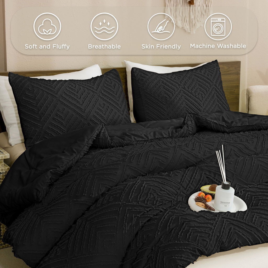 ANGENIA Comforter Set, 3 Pieces Fluffy Cream Boho Bedding Comforters Set, Soft Lightweight Tufted Down Alternative Bed Set for All Season