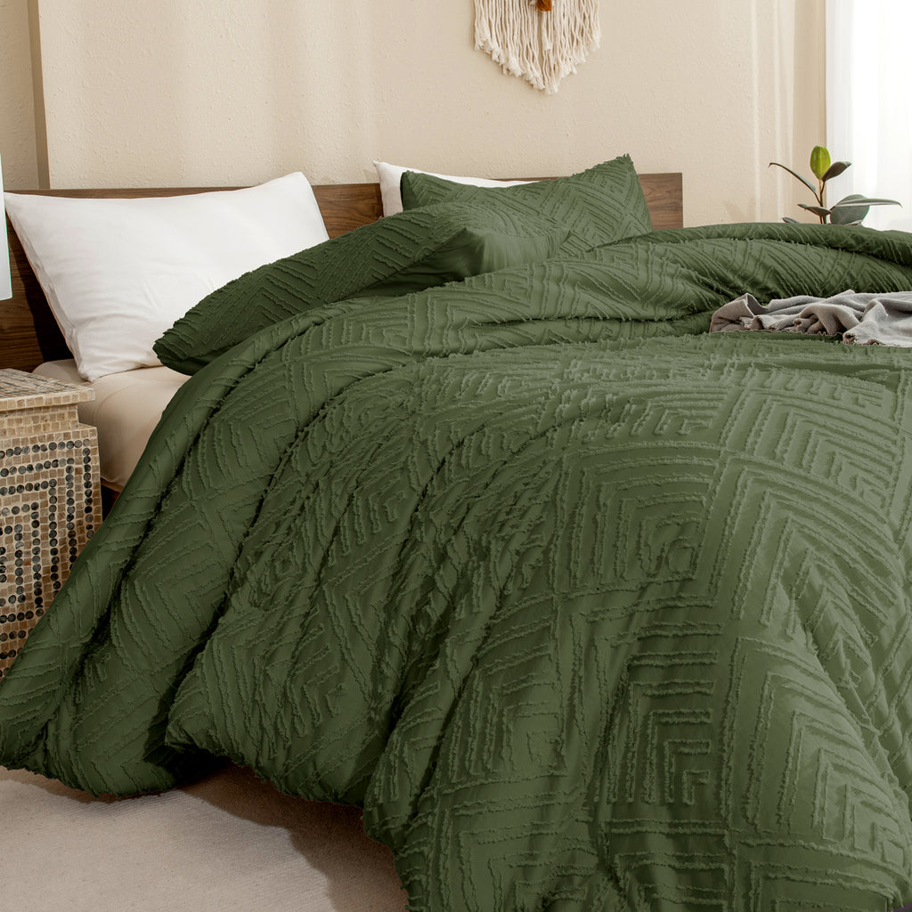 ANGENIA Comforter Set, 3 Pieces Fluffy Cream Boho Bedding Comforters Set, Soft Lightweight Tufted Down Alternative Bed Set for All Season