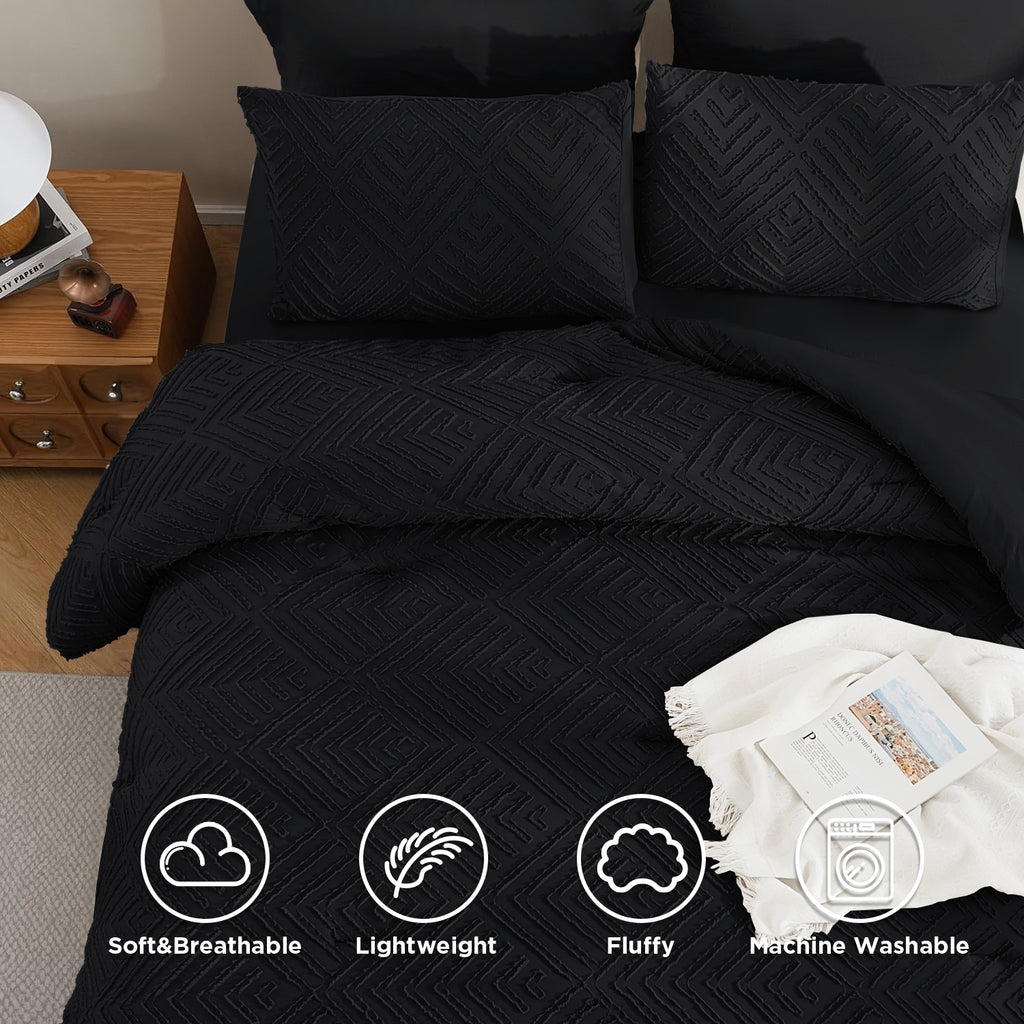 ANGENIA Bohemian Cream Comforter Set with Sheet, 7 Pieces Bed in a Bag Soft Lightweight Fluffy Tufted All Season Bed Set with Comforter, Sheets, Pillowcases & Shams