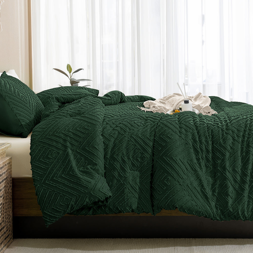 ANGENIA Comforter Set, 3 Pieces Fluffy Cream Boho Bedding Comforters Set, Soft Lightweight Tufted Down Alternative Bed Set for All Season