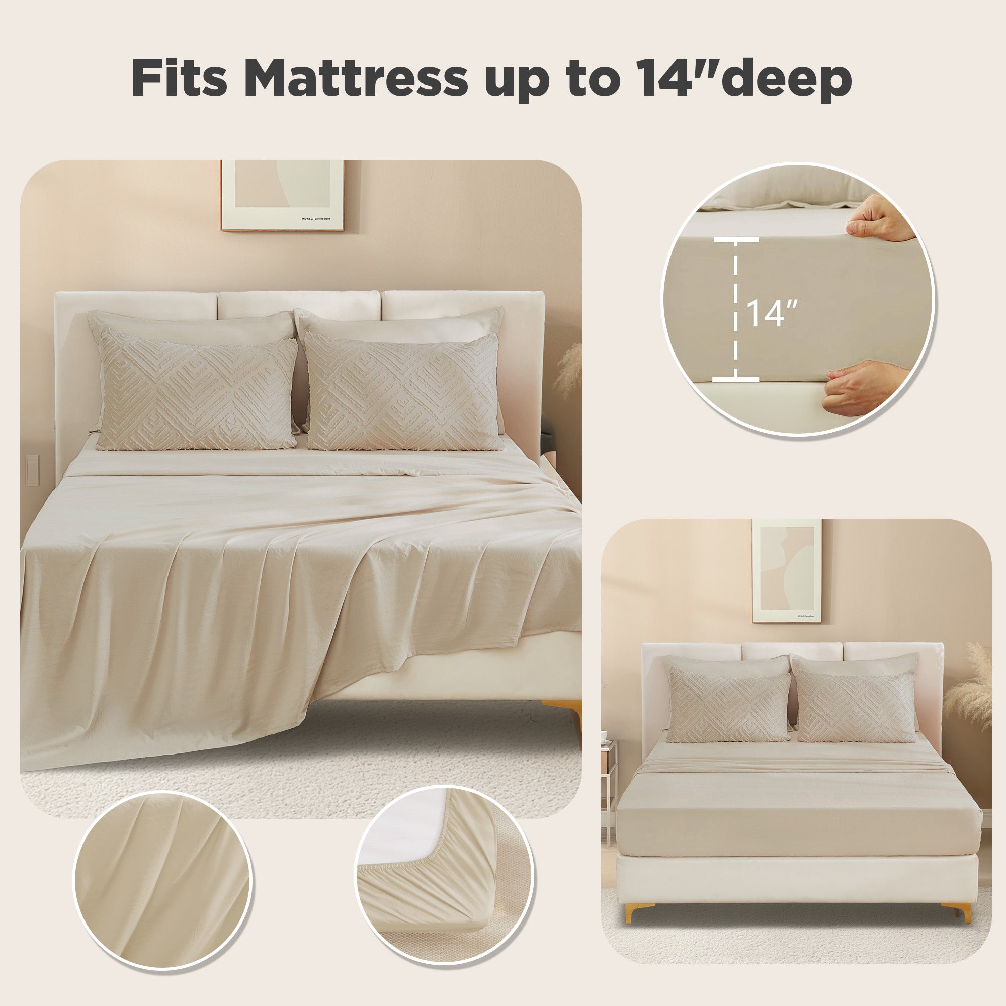 ANGENIA Bohemian Cream Comforter Set with Sheet, 7 Pieces Bed in a Bag Soft Lightweight Fluffy Tufted All Season Bed Set with Comforter, Sheets, Pillowcases & Shams