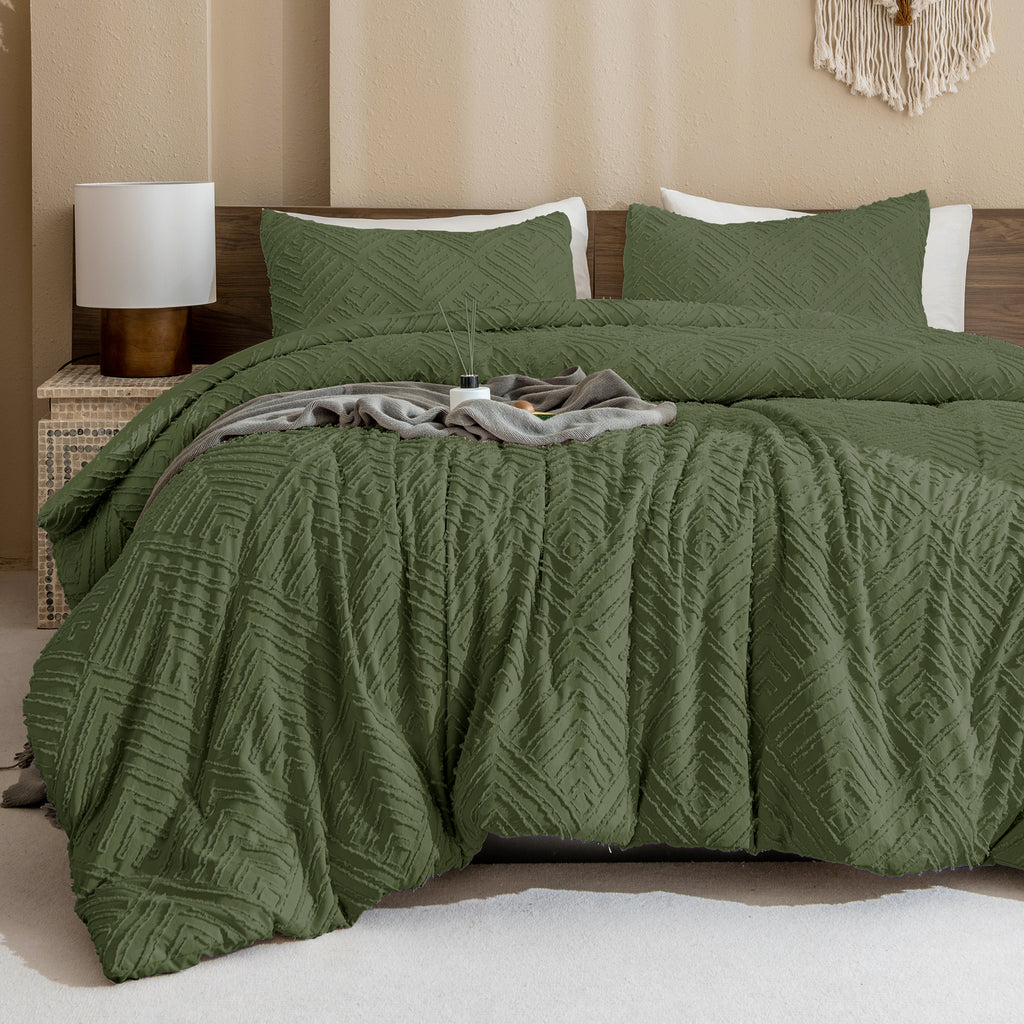 ANGENIA Comforter Set, 3 Pieces Fluffy Cream Boho Bedding Comforters Set, Soft Lightweight Tufted Down Alternative Bed Set for All Season