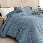 ANGENIA Comforter Set, 3 Pieces Fluffy Cream Boho Bedding Comforters Set, Soft Lightweight Tufted Down Alternative Bed Set for All Season