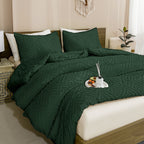 ANGENIA Comforter Set, 3 Pieces Fluffy Cream Boho Bedding Comforters Set, Soft Lightweight Tufted Down Alternative Bed Set for All Season