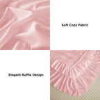 ANGENIA 3 Pieces Ruffle Comforter Set,  Solid Farmhouse Bedding Comforter Sets, Cozy Fluffy Lightweight Down Alternative Bed Set for Girls Teens Women Men