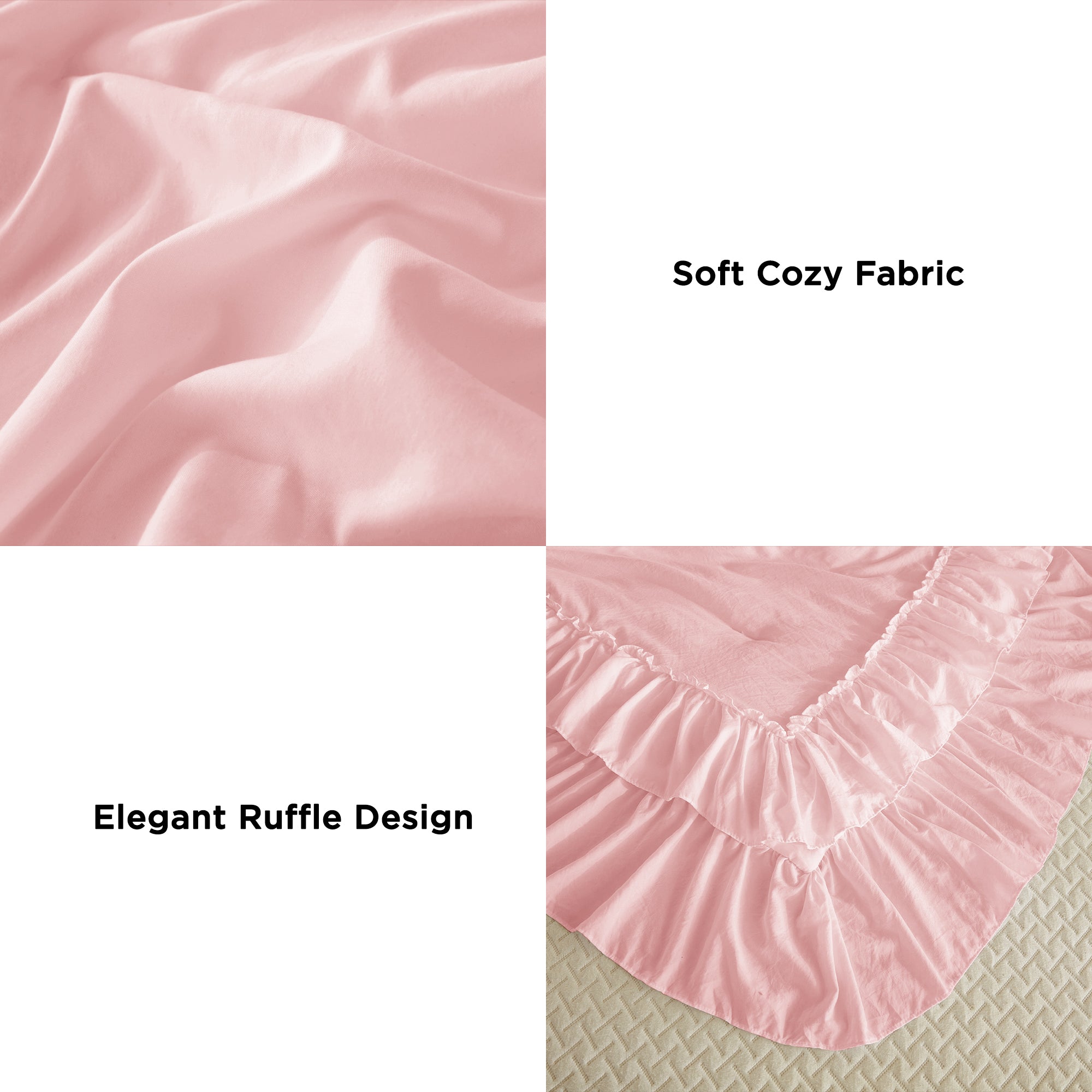 ANGENIA 3 Pieces Ruffle Comforter Set,  Solid Farmhouse Bedding Comforter Sets, Cozy Fluffy Lightweight Down Alternative Bed Set for Girls Teens Women Men
