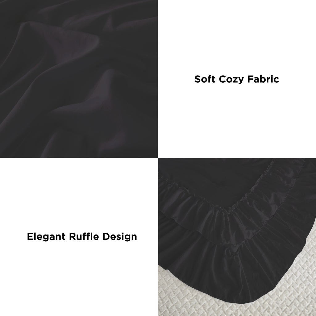 ANGENIA 3 Pieces Ruffle Comforter Set,  Solid Farmhouse Bedding Comforter Sets, Cozy Fluffy Lightweight Down Alternative Bed Set for Girls Teens Women Men