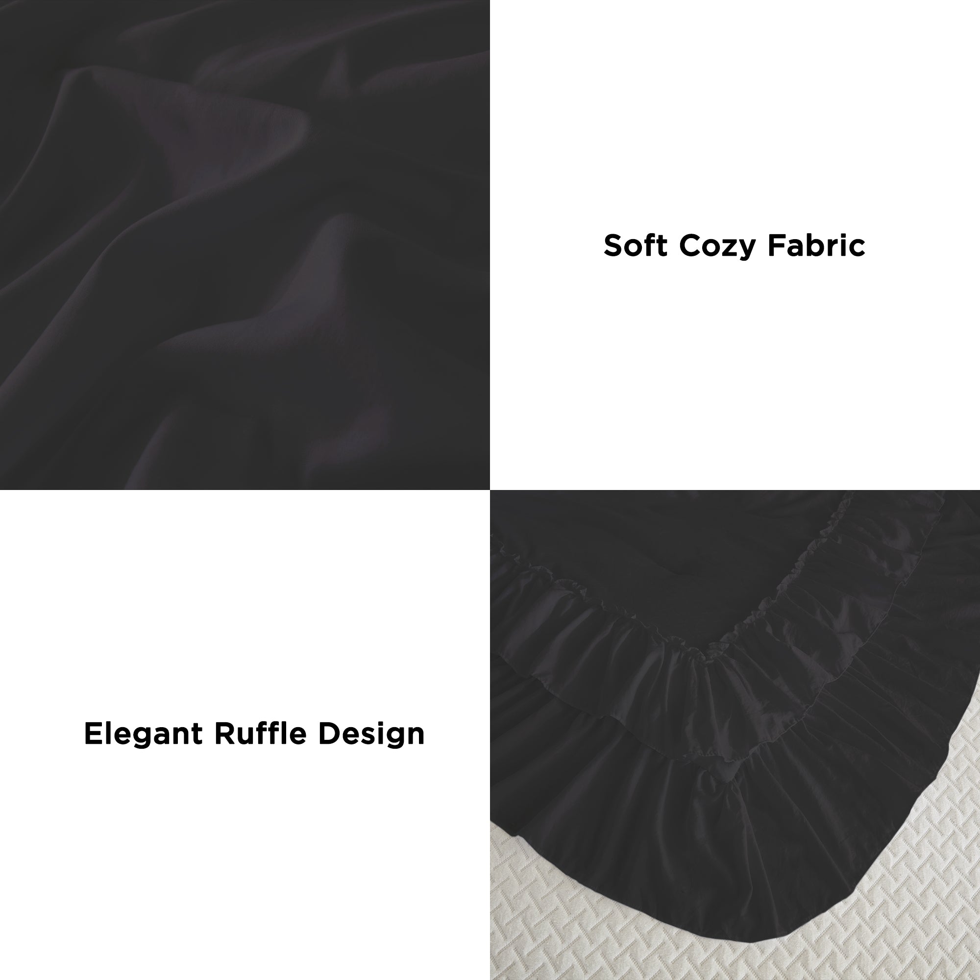 ANGENIA 3 Pieces Ruffle Comforter Set,  Solid Farmhouse Bedding Comforter Sets, Cozy Fluffy Lightweight Down Alternative Bed Set for Girls Teens Women Men