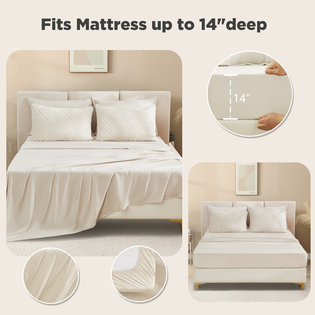 ANGENIA Bohemian Cream Comforter Set with Sheet, 7 Pieces Bed in a Bag Soft Lightweight Fluffy Tufted All Season Bed Set with Comforter, Sheets, Pillowcases & Shams