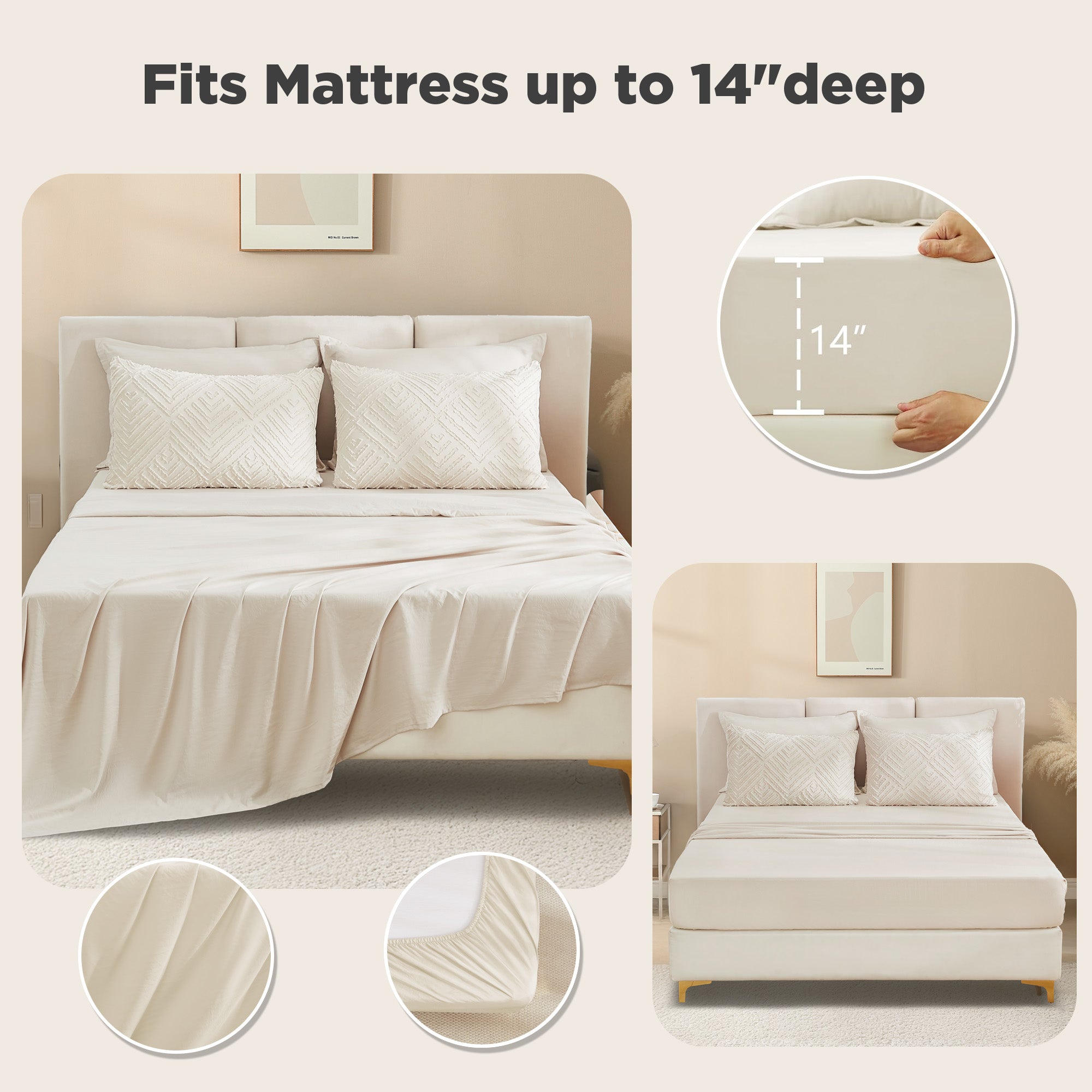 ANGENIA Bohemian Cream Comforter Set with Sheet, 7 Pieces Bed in a Bag Soft Lightweight Fluffy Tufted All Season Bed Set with Comforter, Sheets, Pillowcases & Shams