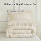 ANGENIA 3 Pieces Ruffle Comforter Set,  Solid Farmhouse Bedding Comforter Sets, Cozy Fluffy Lightweight Down Alternative Bed Set for Girls Teens Women Men