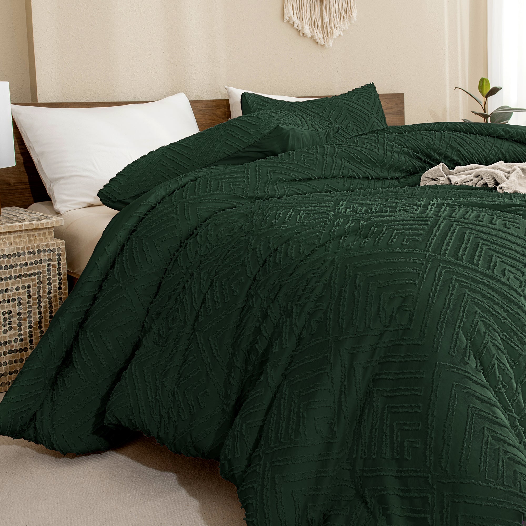 ANGENIA Comforter Set, 3 Pieces Fluffy Cream Boho Bedding Comforters Set, Soft Lightweight Tufted Down Alternative Bed Set for All Season