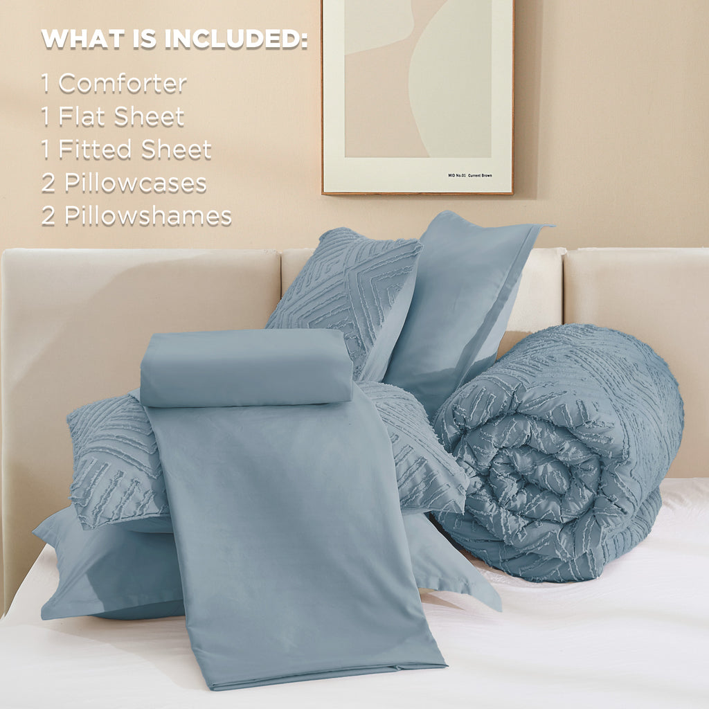 ANGENIA Bohemian Cream Comforter Set with Sheet, 7 Pieces Bed in a Bag Soft Lightweight Fluffy Tufted All Season Bed Set with Comforter, Sheets, Pillowcases & Shams