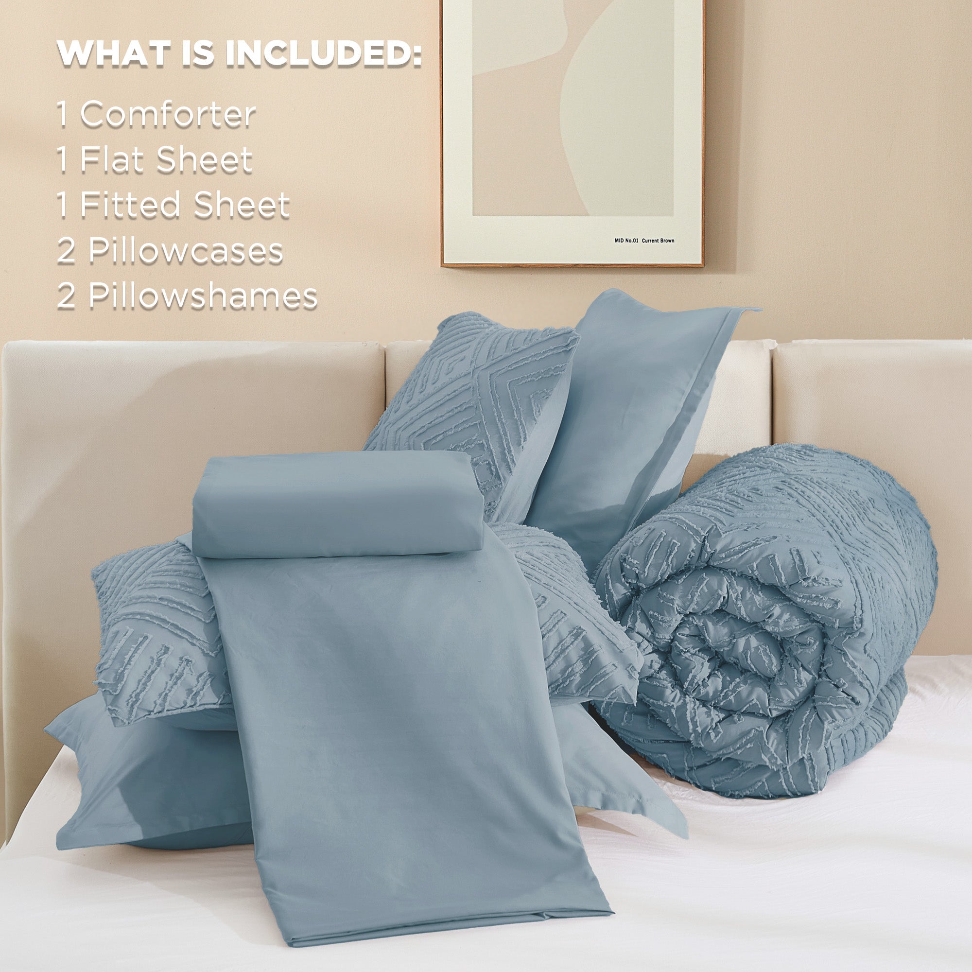 ANGENIA Bohemian Cream Comforter Set with Sheet, 7 Pieces Bed in a Bag Soft Lightweight Fluffy Tufted All Season Bed Set with Comforter, Sheets, Pillowcases & Shams