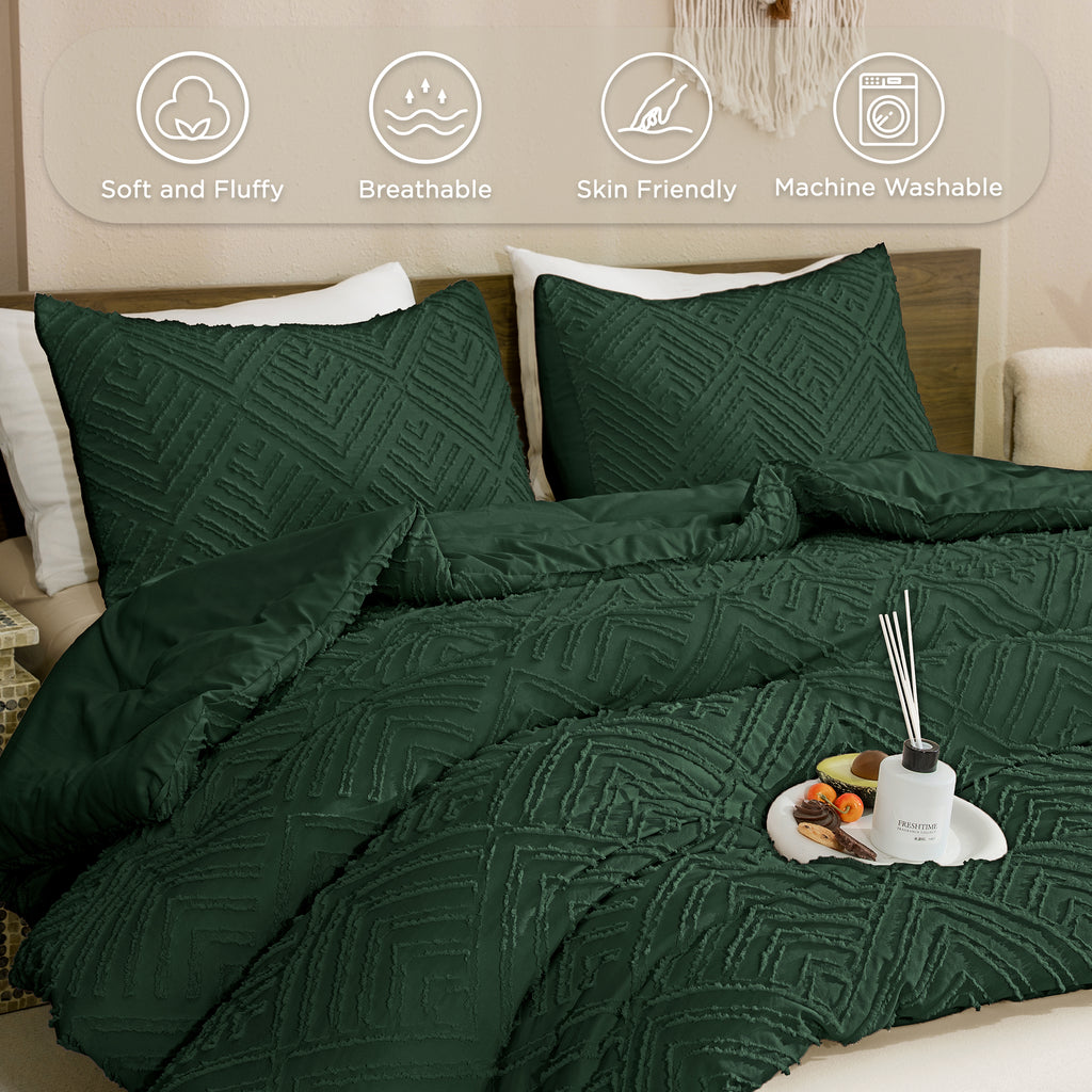 ANGENIA Comforter Set, 3 Pieces Fluffy Cream Boho Bedding Comforters Set, Soft Lightweight Tufted Down Alternative Bed Set for All Season