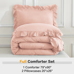 ANGENIA 3 Pieces Ruffle Comforter Set,  Solid Farmhouse Bedding Comforter Sets, Cozy Fluffy Lightweight Down Alternative Bed Set for Girls Teens Women Men
