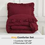 ANGENIA 3 Pieces Ruffle Comforter Set,  Solid Farmhouse Bedding Comforter Sets, Cozy Fluffy Lightweight Down Alternative Bed Set for Girls Teens Women Men