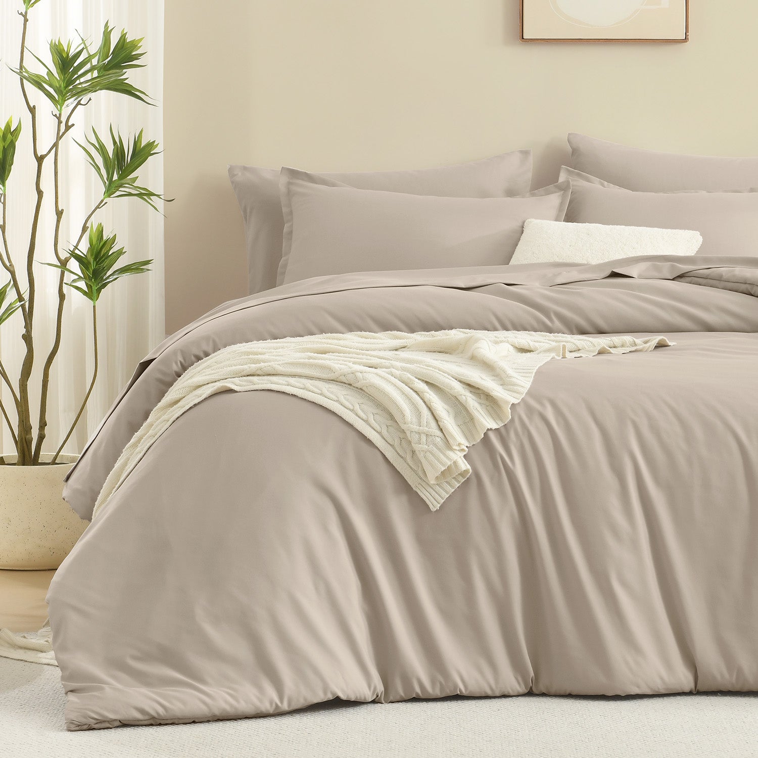 ANGENIA Comforter Sets - 7 Pieces Cream Bed in a Bag, Solid Warm Elegant Cozy Fluffy Bed Set with Comforter, Sheets, Pillowcases & Shams