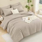 ANGENIA Comforter Sets - 7 Pieces Cream Bed in a Bag, Solid Warm Elegant Cozy Fluffy Bed Set with Comforter, Sheets, Pillowcases & Shams