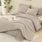 ANGENIA Comforter Sets - 7 Pieces Cream Bed in a Bag, Solid Warm Elegant Cozy Fluffy Bed Set with Comforter, Sheets, Pillowcases & Shams