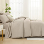 ANGENIA Comforter Sets - 7 Pieces Cream Bed in a Bag, Solid Warm Elegant Cozy Fluffy Bed Set with Comforter, Sheets, Pillowcases & Shams