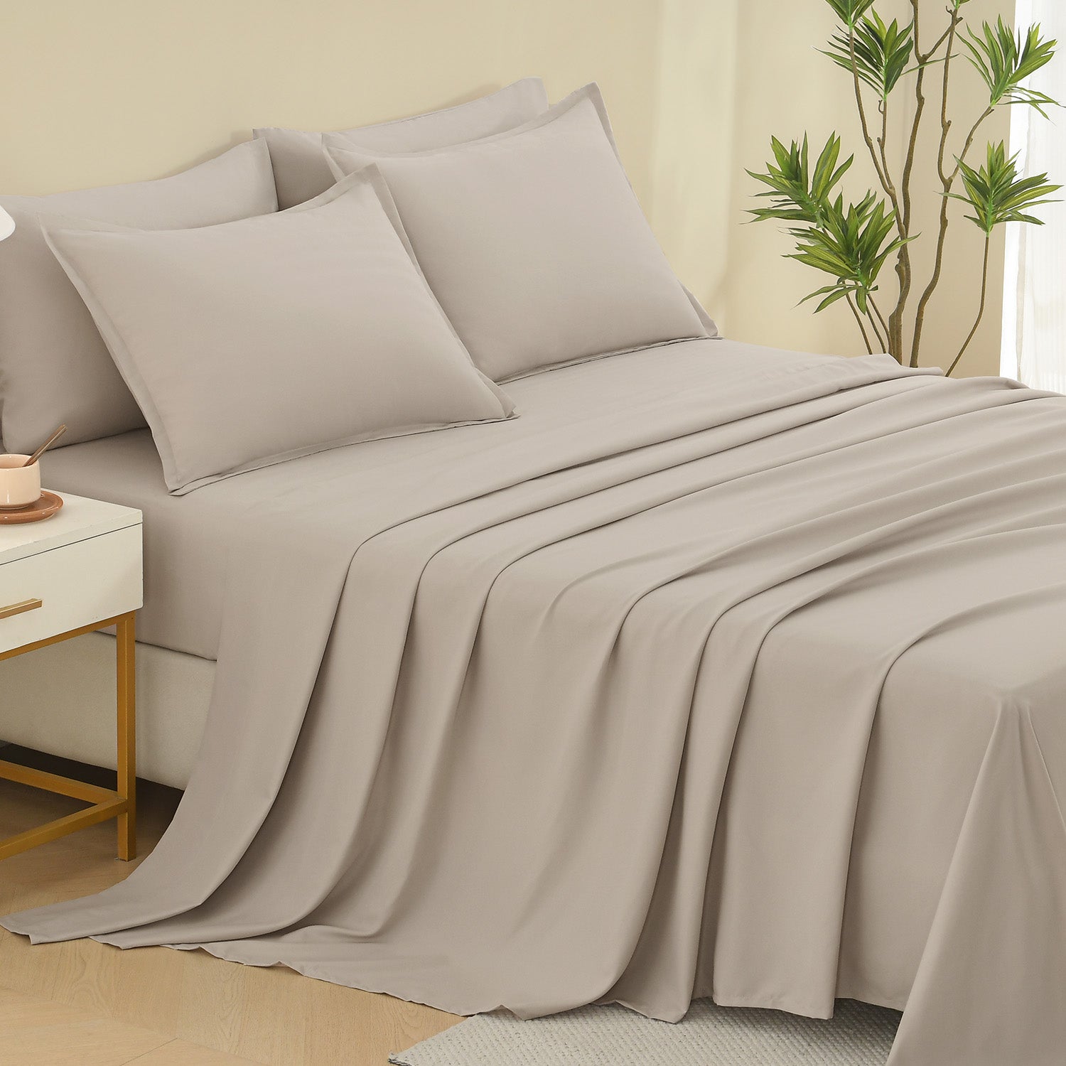 ANGENIA Comforter Sets - 7 Pieces Cream Bed in a Bag, Solid Warm Elegant Cozy Fluffy Bed Set with Comforter, Sheets, Pillowcases & Shams